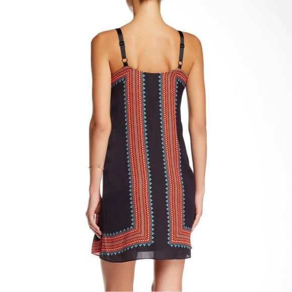Muse l Box Pleated Geometric Trapeze Navy Blue/Orange/Turquoise Dress Size 4 - Picture 3 of 7